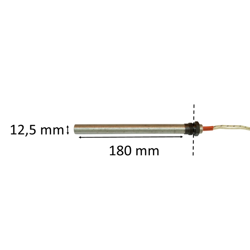 Igniter with thread for pellet stove: 12,5 mm x180 mm 3/8 gevind 350 watt