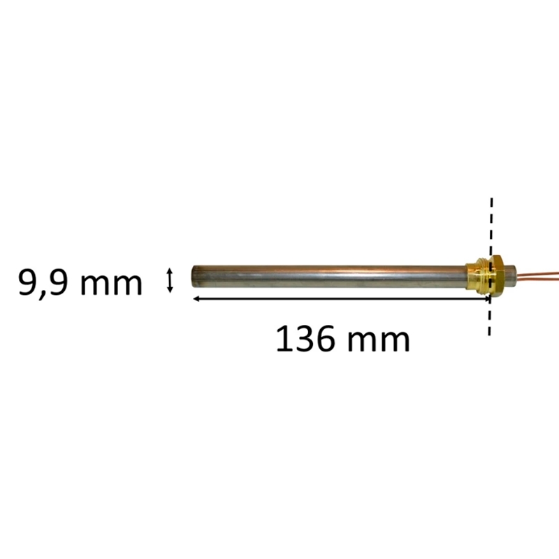 Igniter with thread for pellet stove: 9,9 mm x 136 mm 250 Watt 3/8 thread