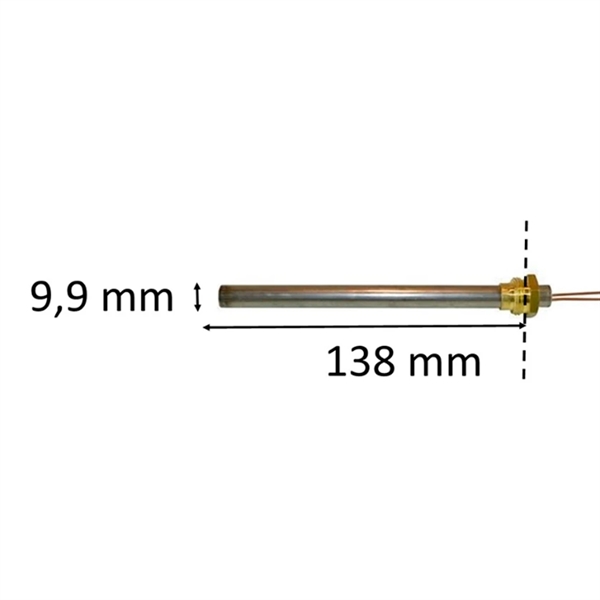 "Igniter with thread for pellet stove: 9,9 mm x 138 mm 300 Watt 1/4" thread"