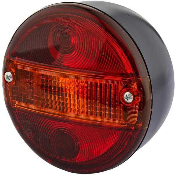 John Deere Rear lamp Ø 140mm - 2SD001685211 - Rear light round, 12/24V, amber/red, bolt on, Ø 140mm, Hella