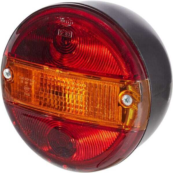 John Deere Rear lamp Ø 140mm - 2SE001685201 - Rear light round, 12/24V, amber/red, bolt on, Ø 140mm, Hella